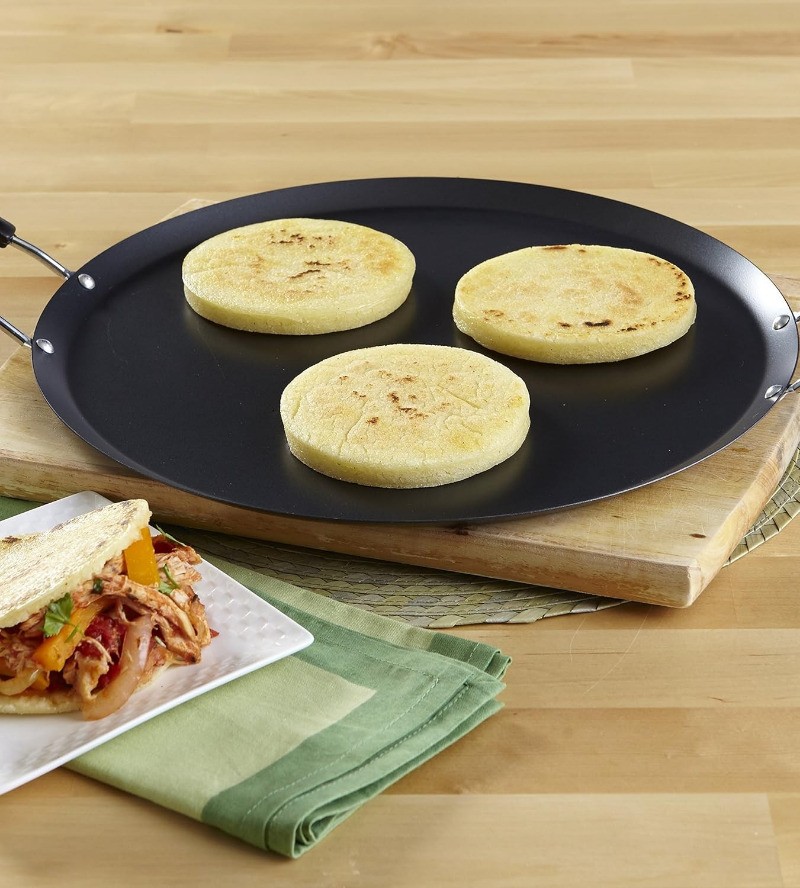 11in Carbon Steel Nonstick Round Comal W/ Metal Handles Black