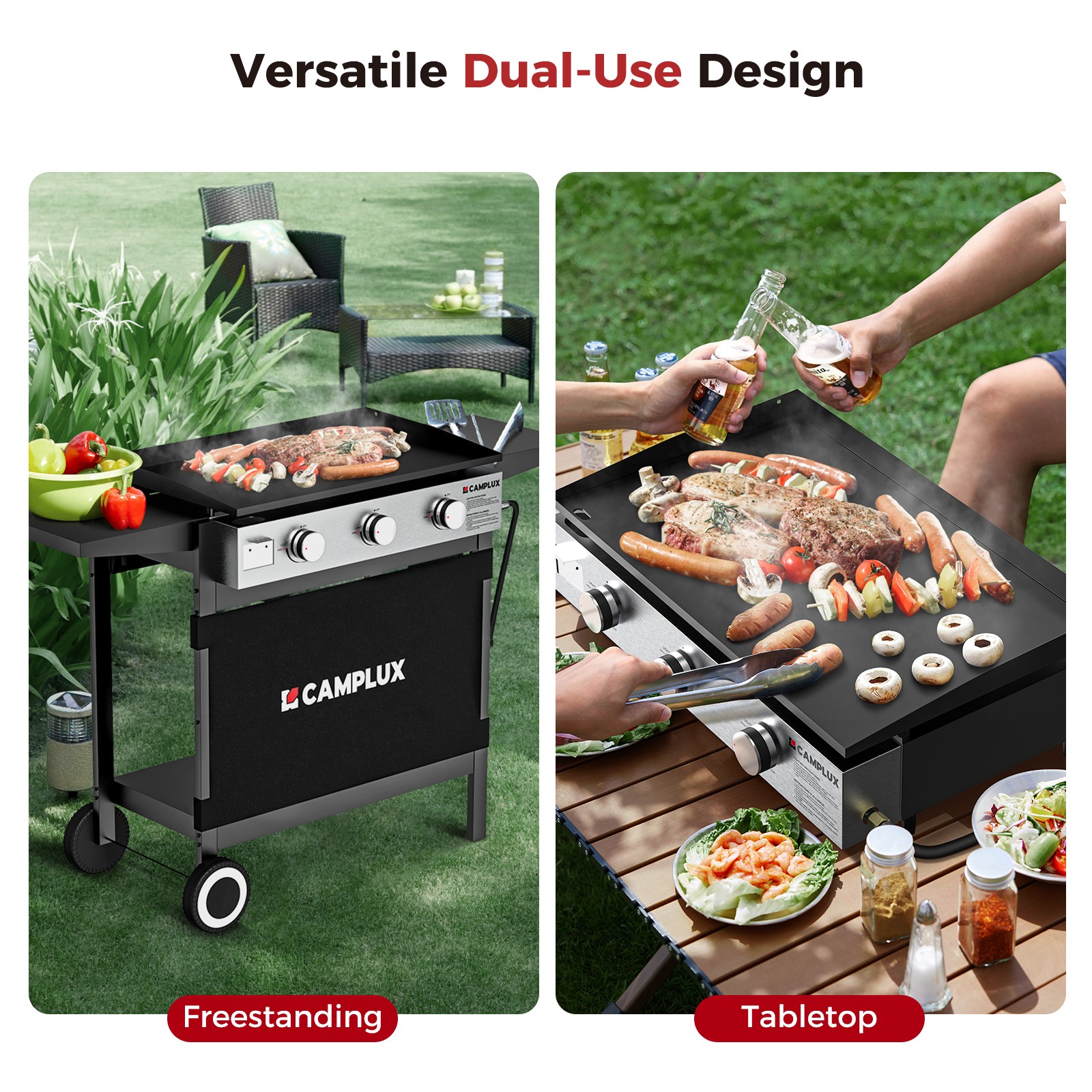 27″ Portable Propane Griddle Flat Top Grill for RV Camping Tailgate 3 Burner