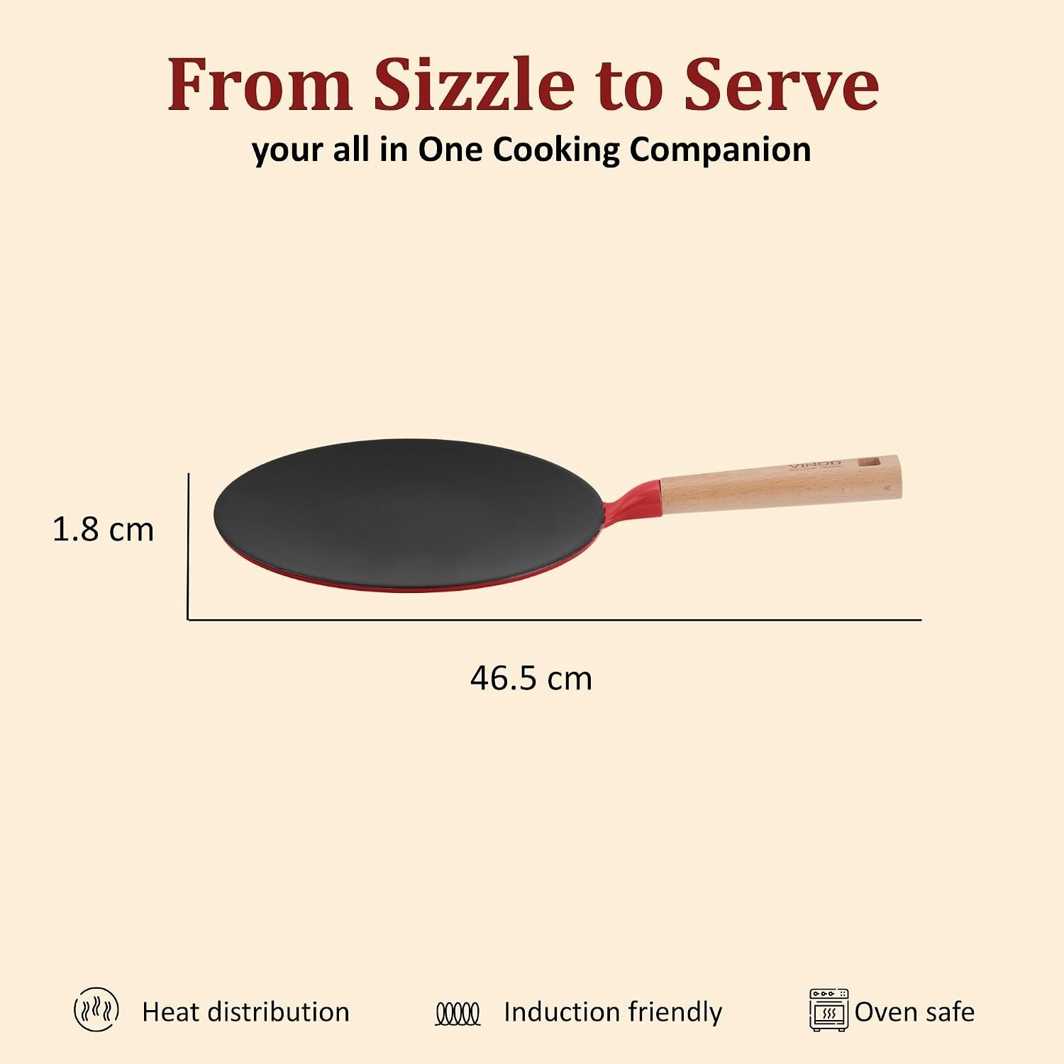 Vinod Freya Cast Iron Roti Tawa Gas Induction TREON Enamel Beechwood
