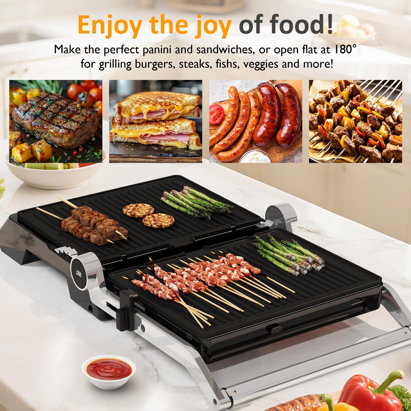 SUNVIVI Indoor Grill & Griddle 1600W Electric Panini Press, Nonstick Plates