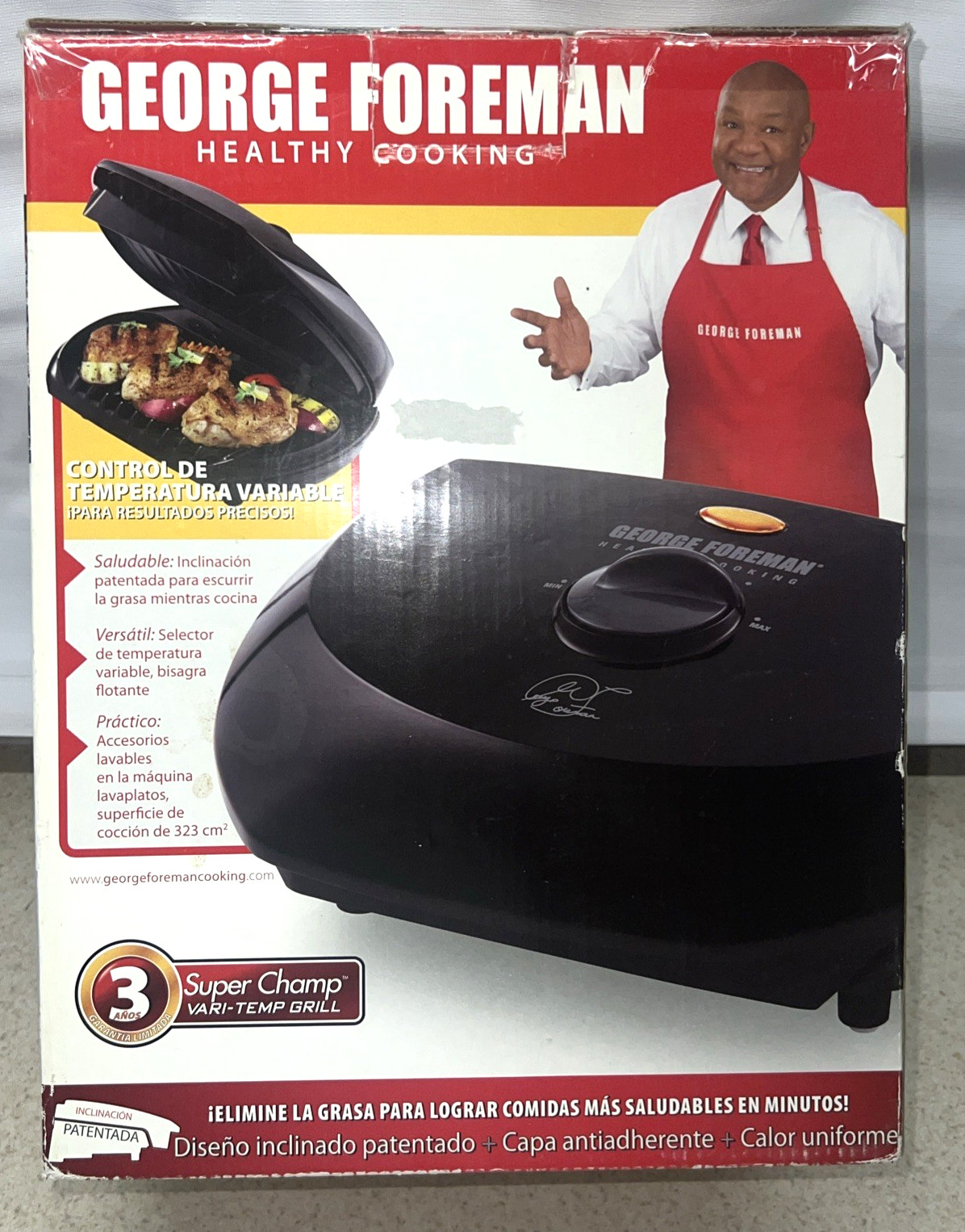 George Foreman Healthy Cooking Model GR50VB Vari-Temp Grill. New Open Box