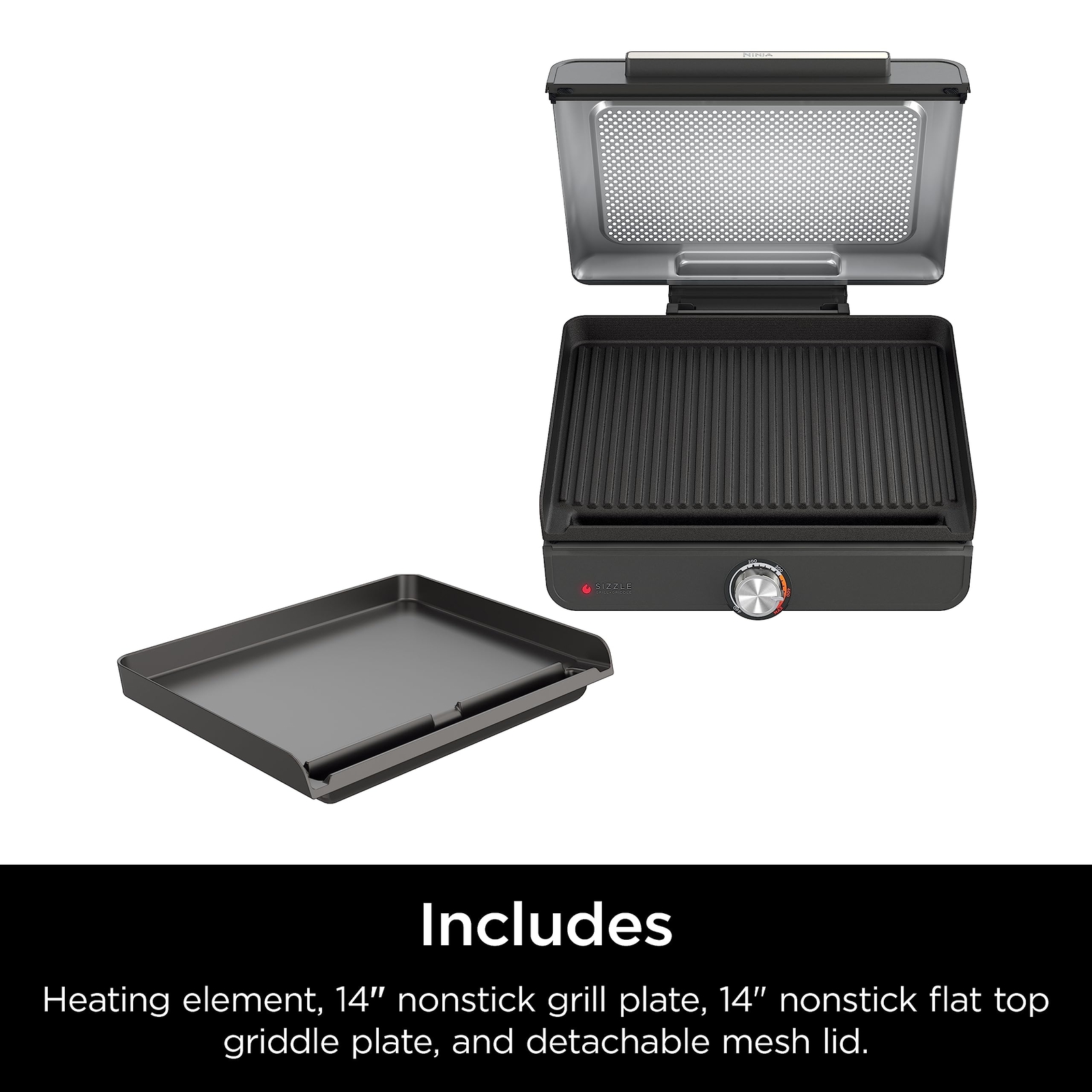 Ninja Sizzle 14 Inch Smokeless Indoor Grill and Griddle with Nonstick Plates