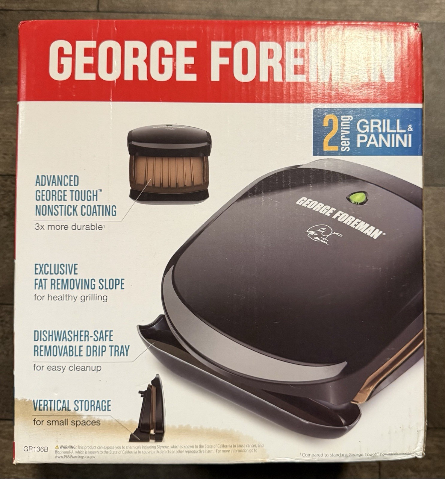 George Foreman GR136B 2-Serving Grill & Panini Press 760W 120V Black