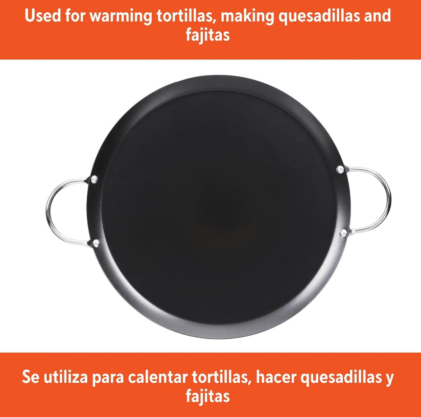 IMUSA USA CAR-52014 11″ Nonstick Carbon Steel Small Round Comal with Metal