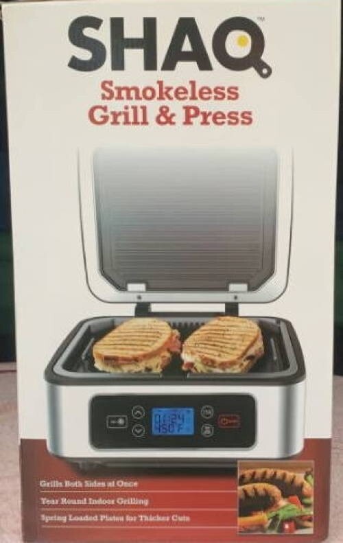 SHAQ Smokeless Grill & Press 3-in-1 Contact Grill, Panini Press & Open Grill–NIB