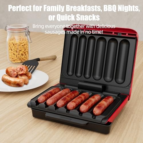 KEINVE Hot Dogs Machine, Electric Grill with Oil Drip Tray & Cord Storage | Red