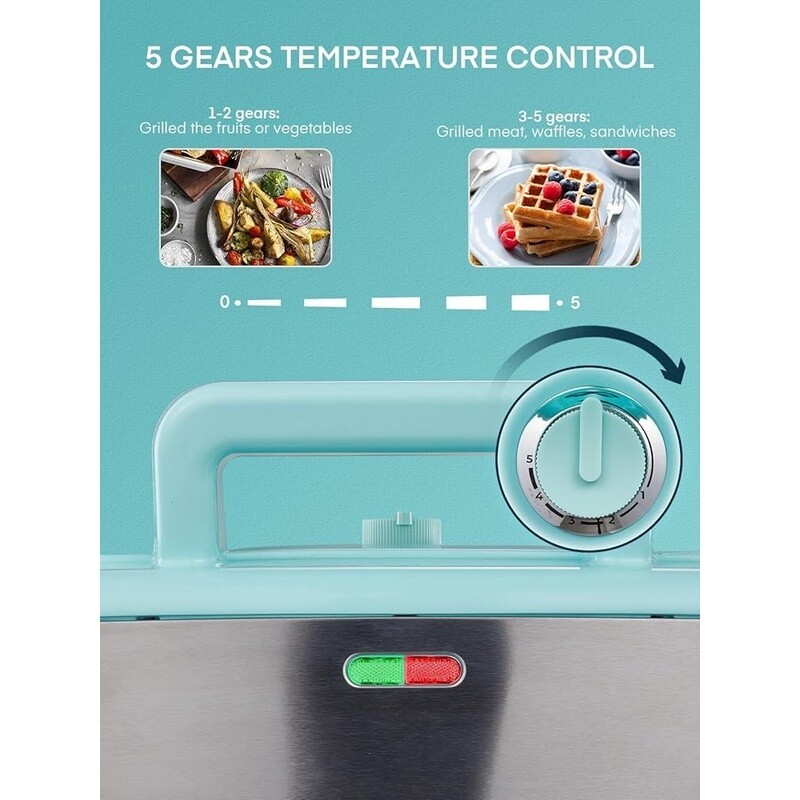 3 in 1 Waffle Maker Sandwich Maker Panini Press 1200W Non Stick Easy Clean Blue