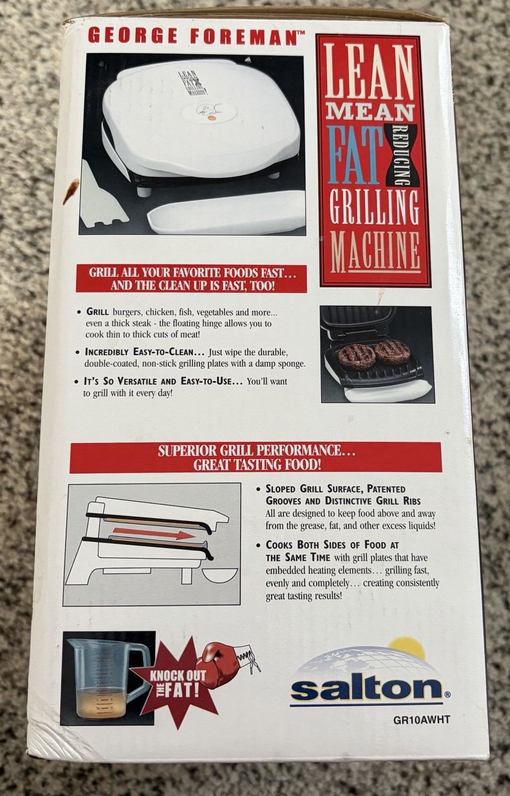 George Foreman Grill GR10AWHT Original Salton Lean Mean Fat Reducing Machine NOS