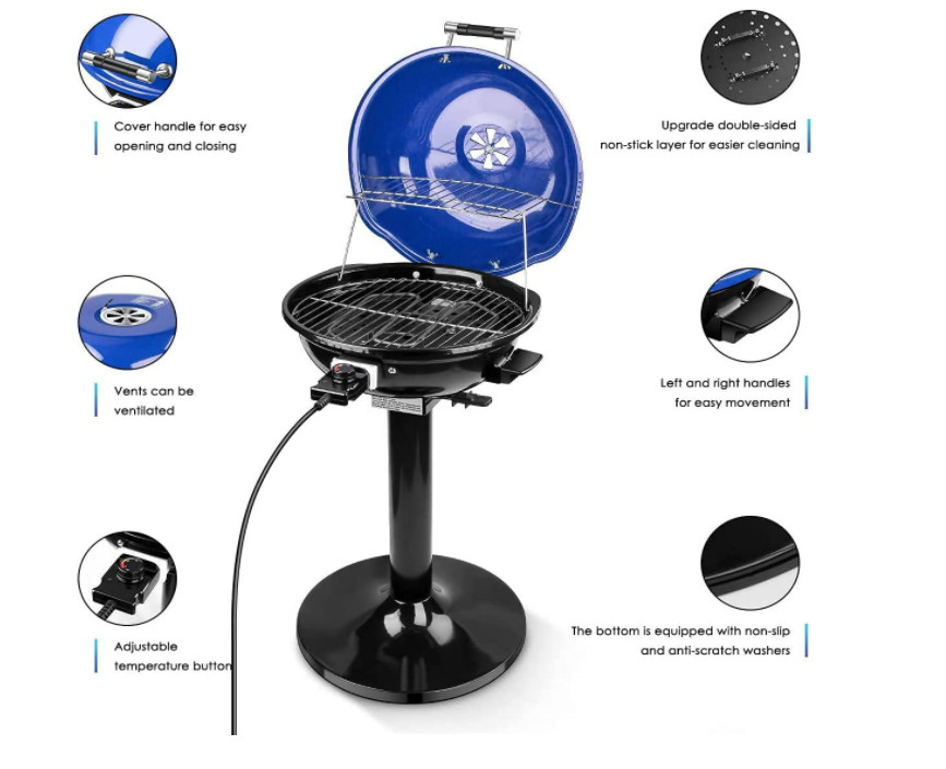 Parrilla BBQ Electrica Para Interior Y Exterior Con Tapa De 1600W Antiadherente