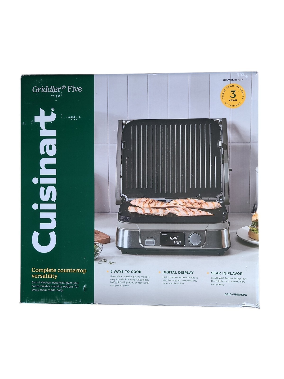 Cuisinart Griddler Five 5 in 1 Digital Grill Griddle Panini Press Stainless