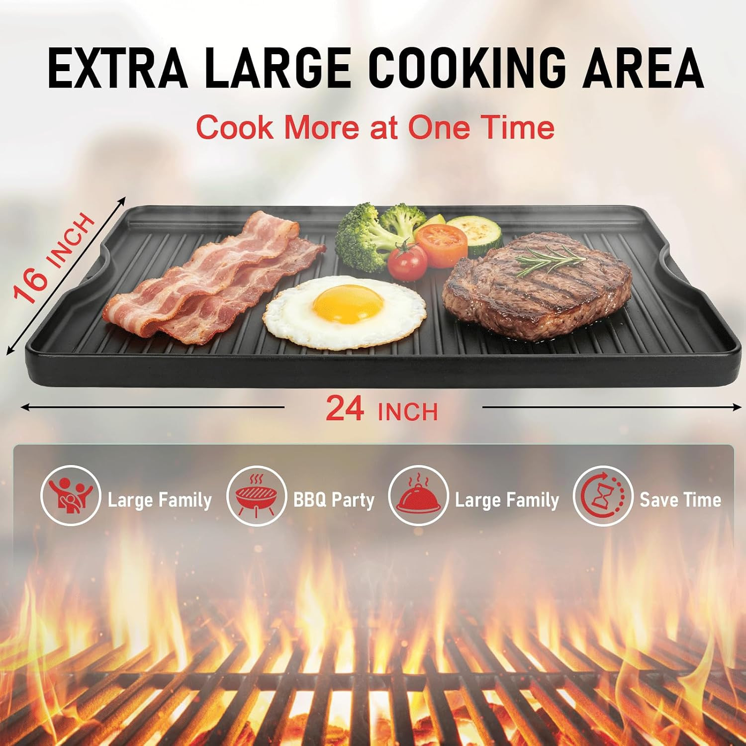 24″ X 16″ Reversible Cast Iron Griddle for Camp Chef, Stove Top Accessories | Fl