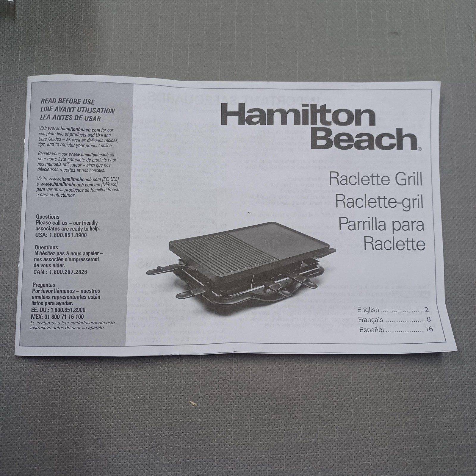 Hamilton Beach Raclette Grill 31612-MX Black Portable Party Grill 1300W Nonstick