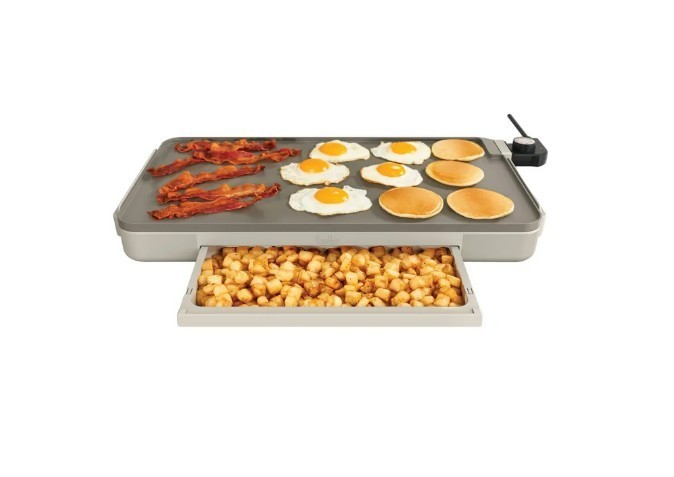 Bella 12″ x 22″ XL Griddle with Warming Tray, Oatmilk color Open Box