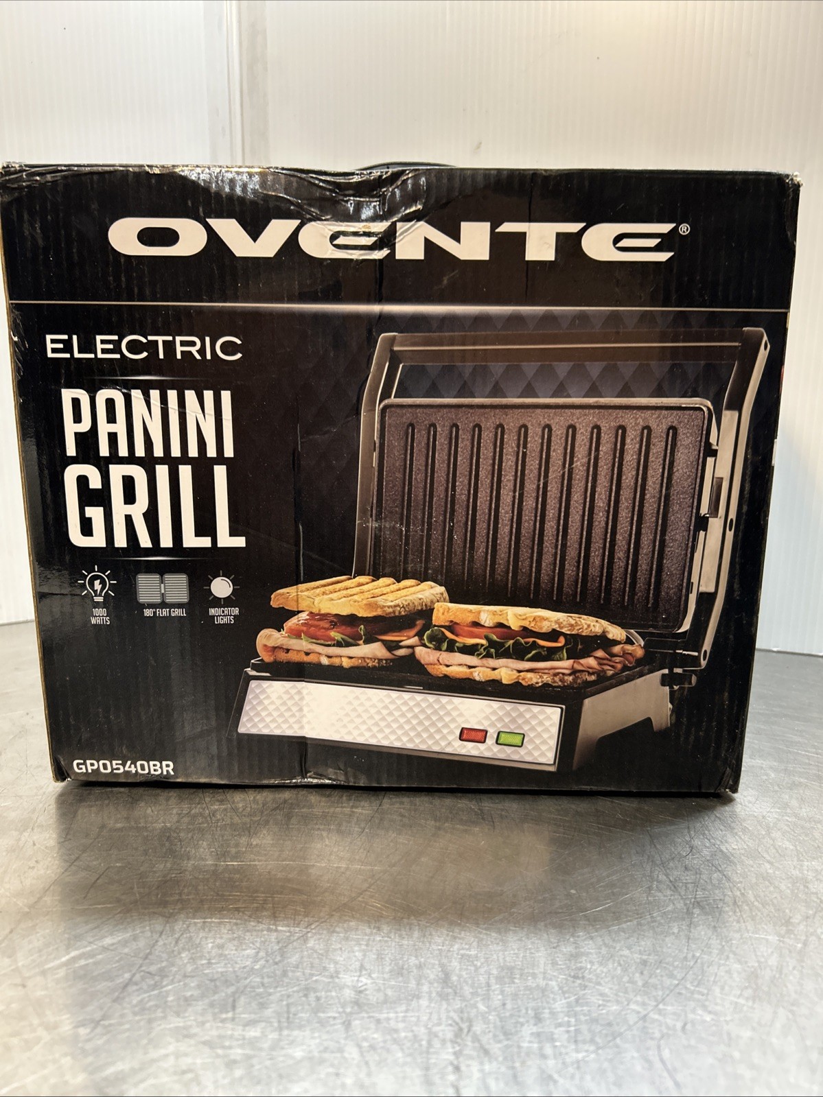 NIB OVENTE Electric Panini Press & Grill Easy-Clean Non-Stick Plate GP0540BR