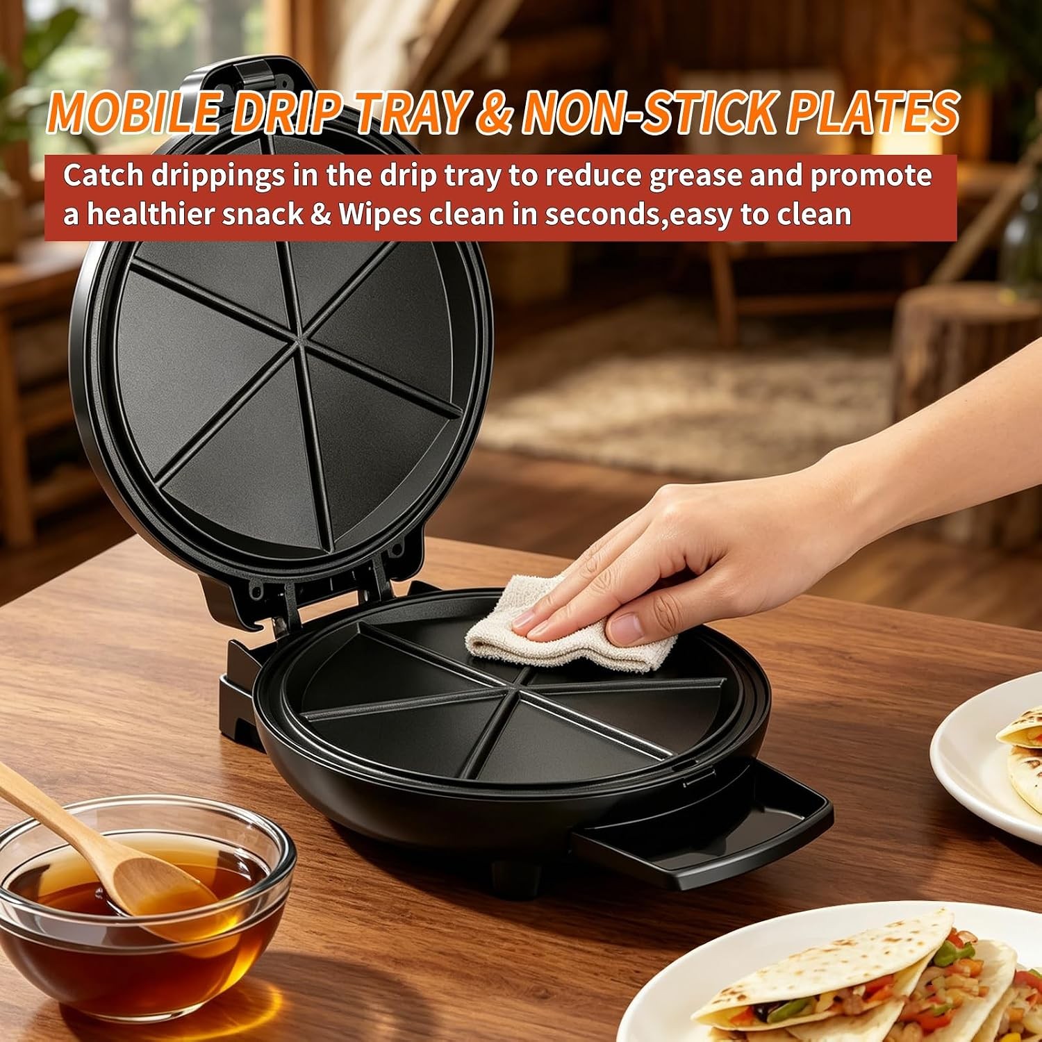 Quesadilla Maker 10 Inch 900W Dual Heating 6 Wedges in 3 Mins Nonstick Plates