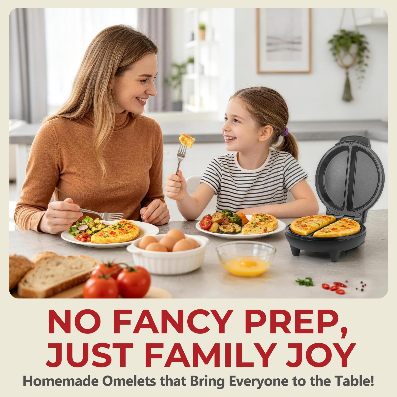 Dual-Zone Electric Omelette Maker for 2, Nonstick Ceramic Pan, Breakfast Frittat