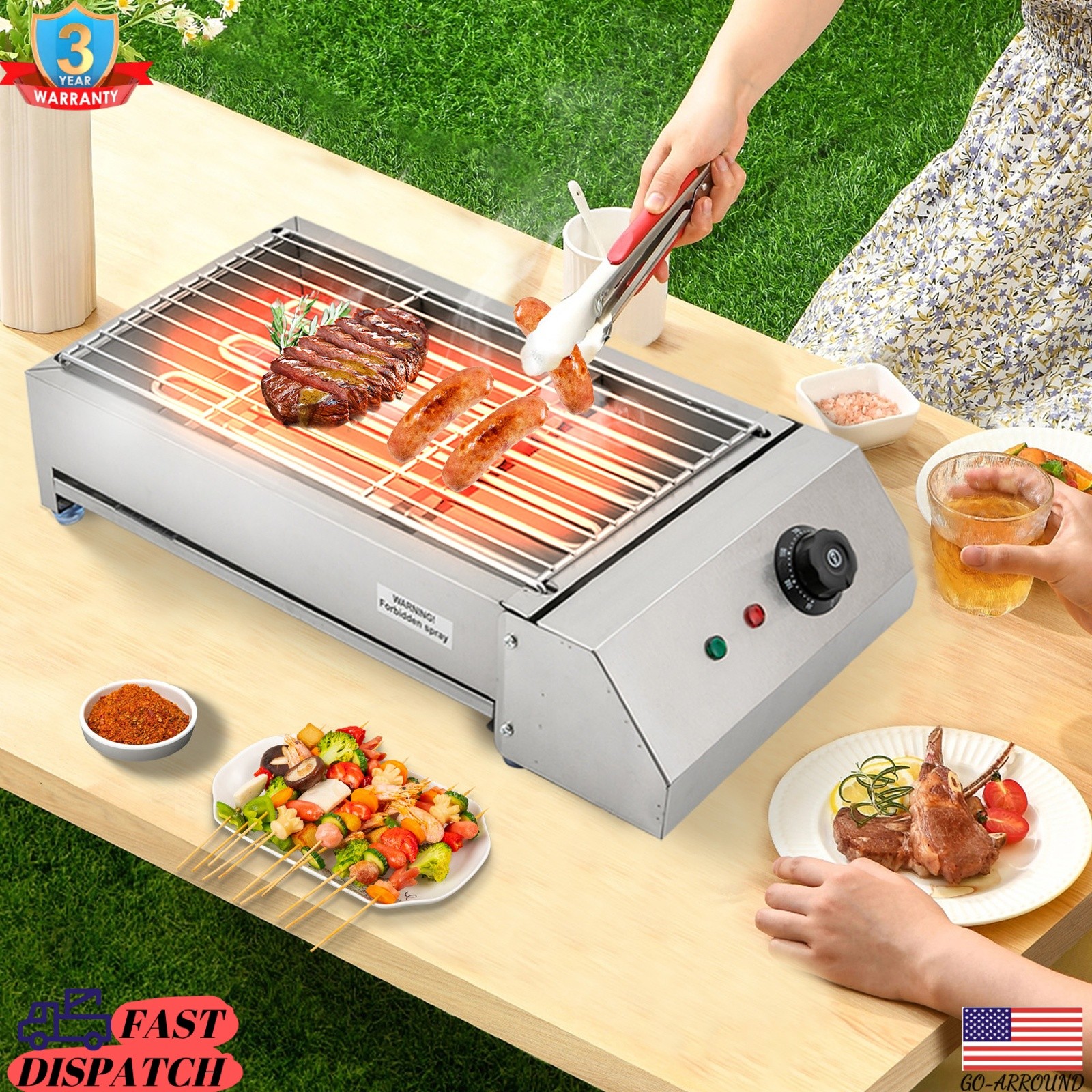 BBQ Grill Heat Control Electric Barbecue Oven Grill Portable Griller Silver NEW