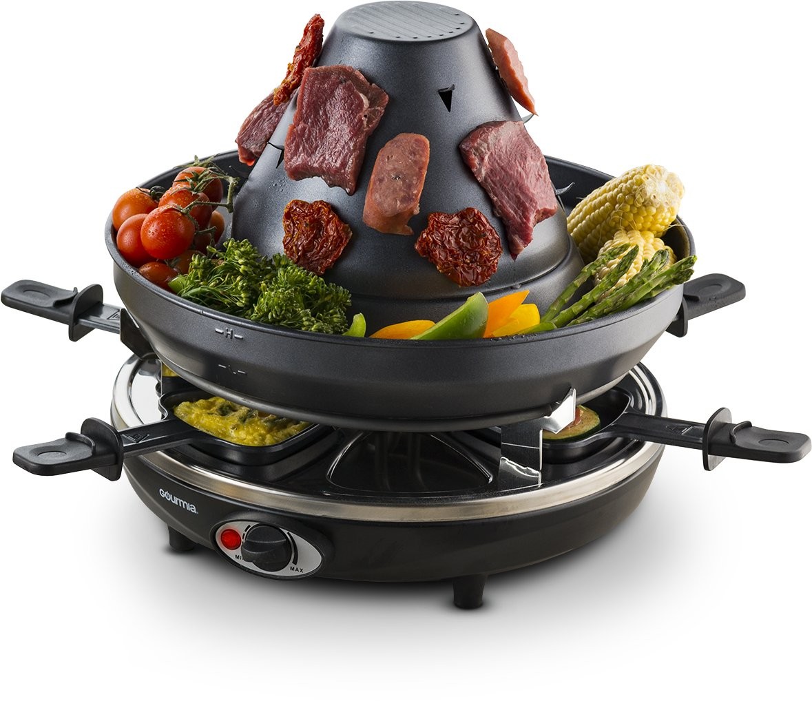 Gourmia GEG1400 Electric Raclette Vertical Grilling Sombrero 6 Pans Non Stick