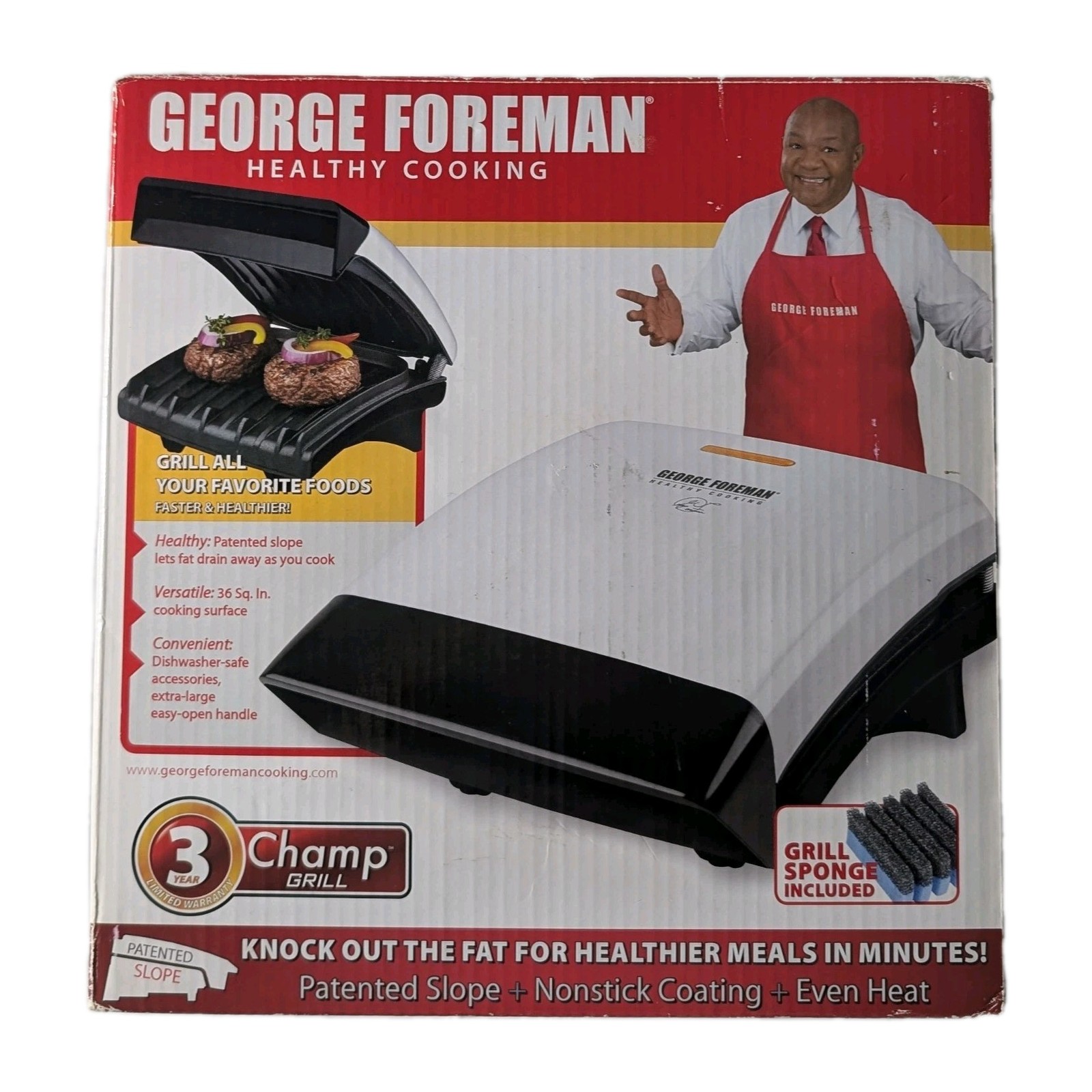 GEORGE FOREMAN Healthy Cooking Super Champ Vari-Temp Non-Stick Food Grill, New