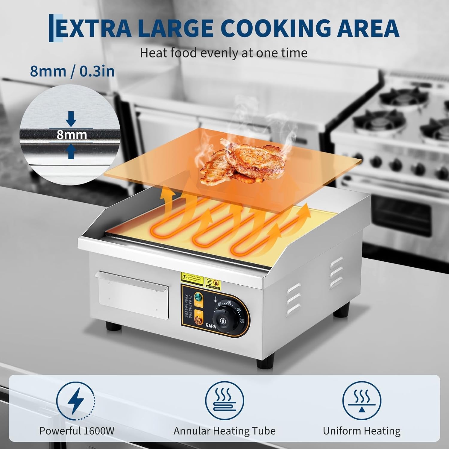 14in Electric Griddle 1700W Countertop Flat Top Stainless Steel Griddle Grill