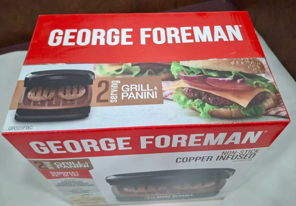 NEW George Foreman Individual Size Conpact Grill & Panini Press – Bronze & Black