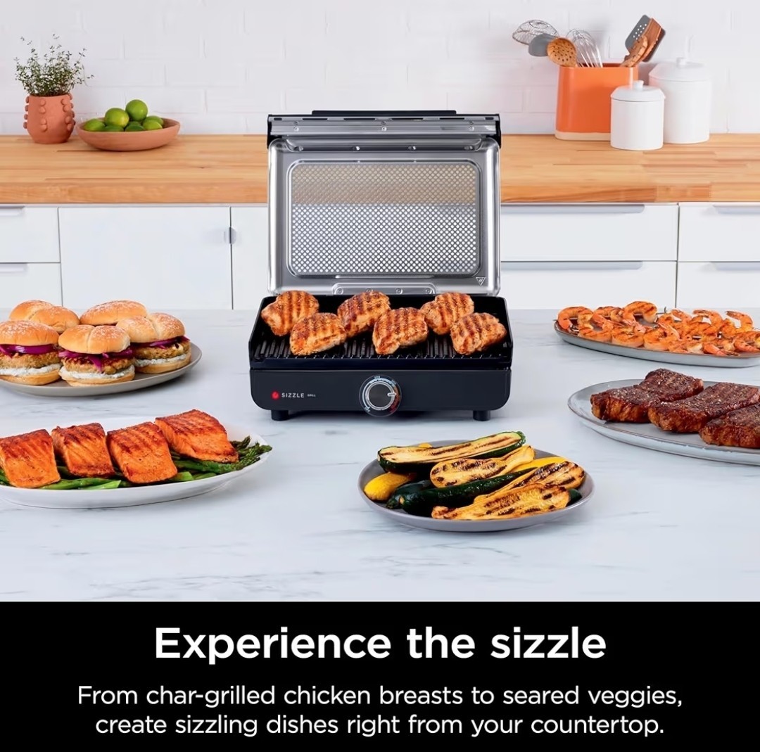 Ninja GR100 Sizzle Smokeless Indoor Grill with Nonstick Grill Plate