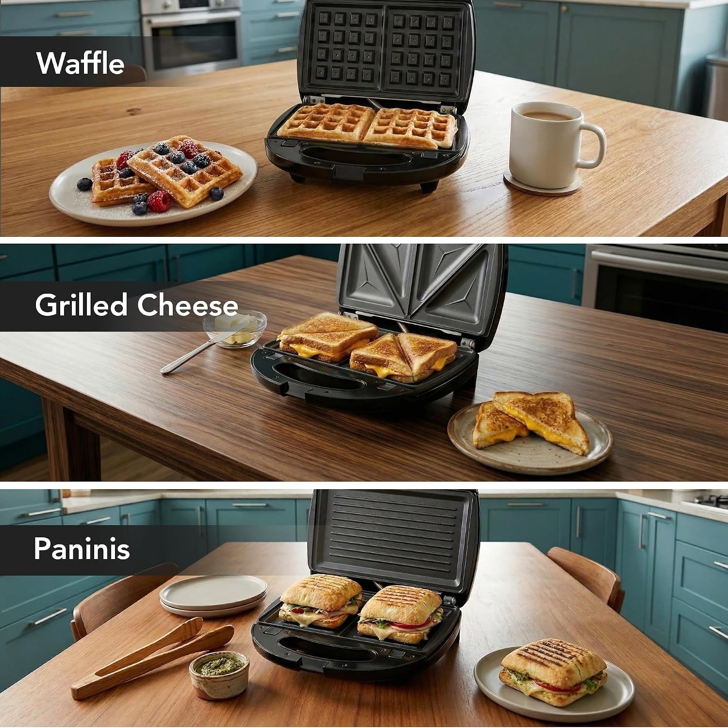 750 Watts Versatile Sandwich Maker & Waffle Iron with Cool-Touch Handle – Black