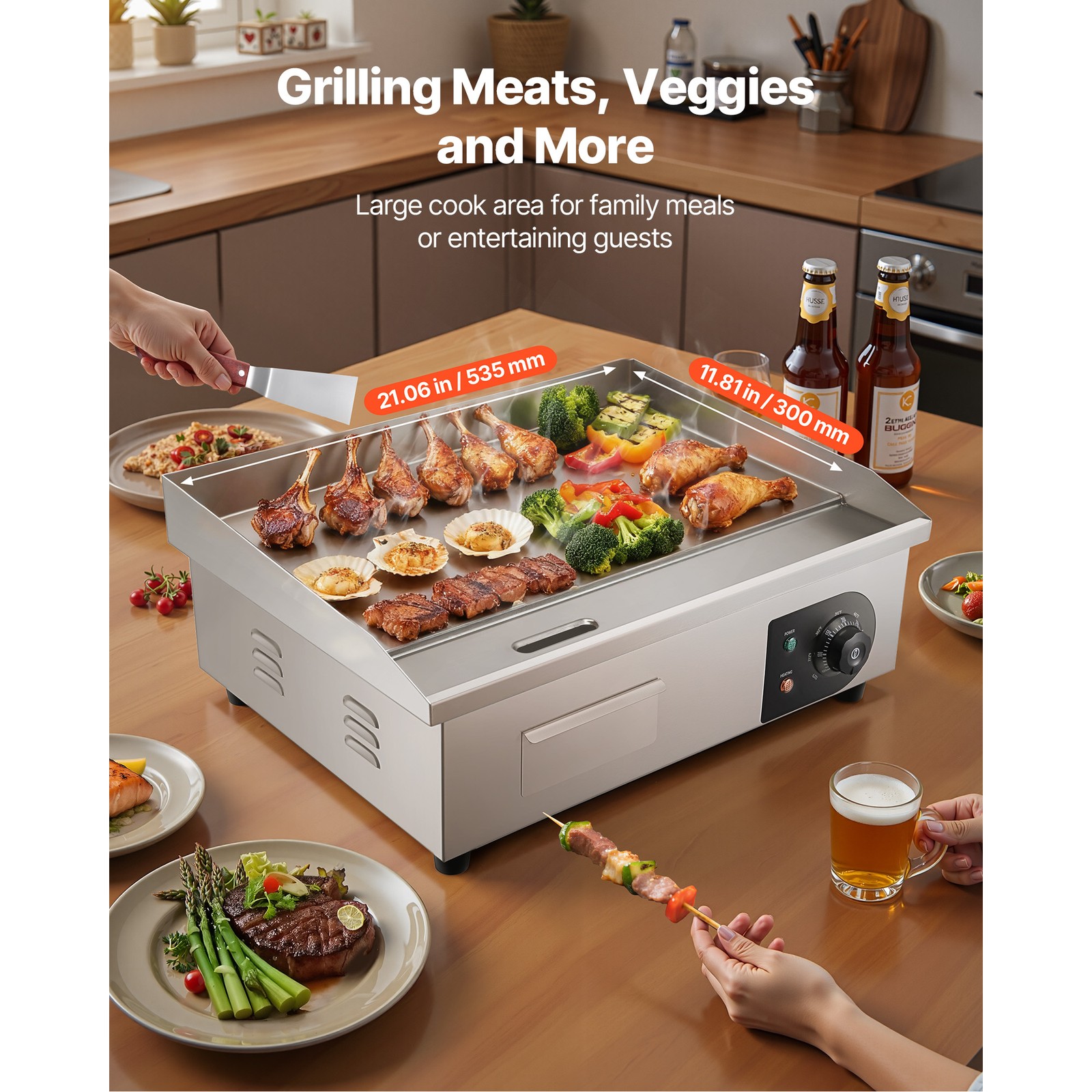 Uimoso Commercial Electric Griddle Countertop Flat Grill 1750W