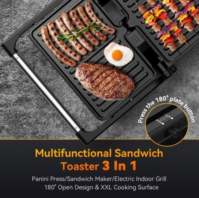 OSTBA 1200W Panini Press Grill Sandwich Maker 180° Nonstick Electric Griddle New