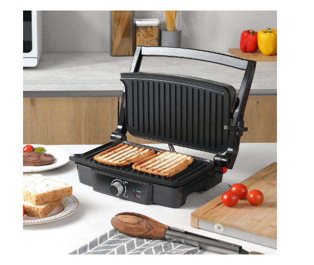 Sandwichera De Acero Inoxidable Antiadherente Prensa y Parrilla Electrica 3 In 1