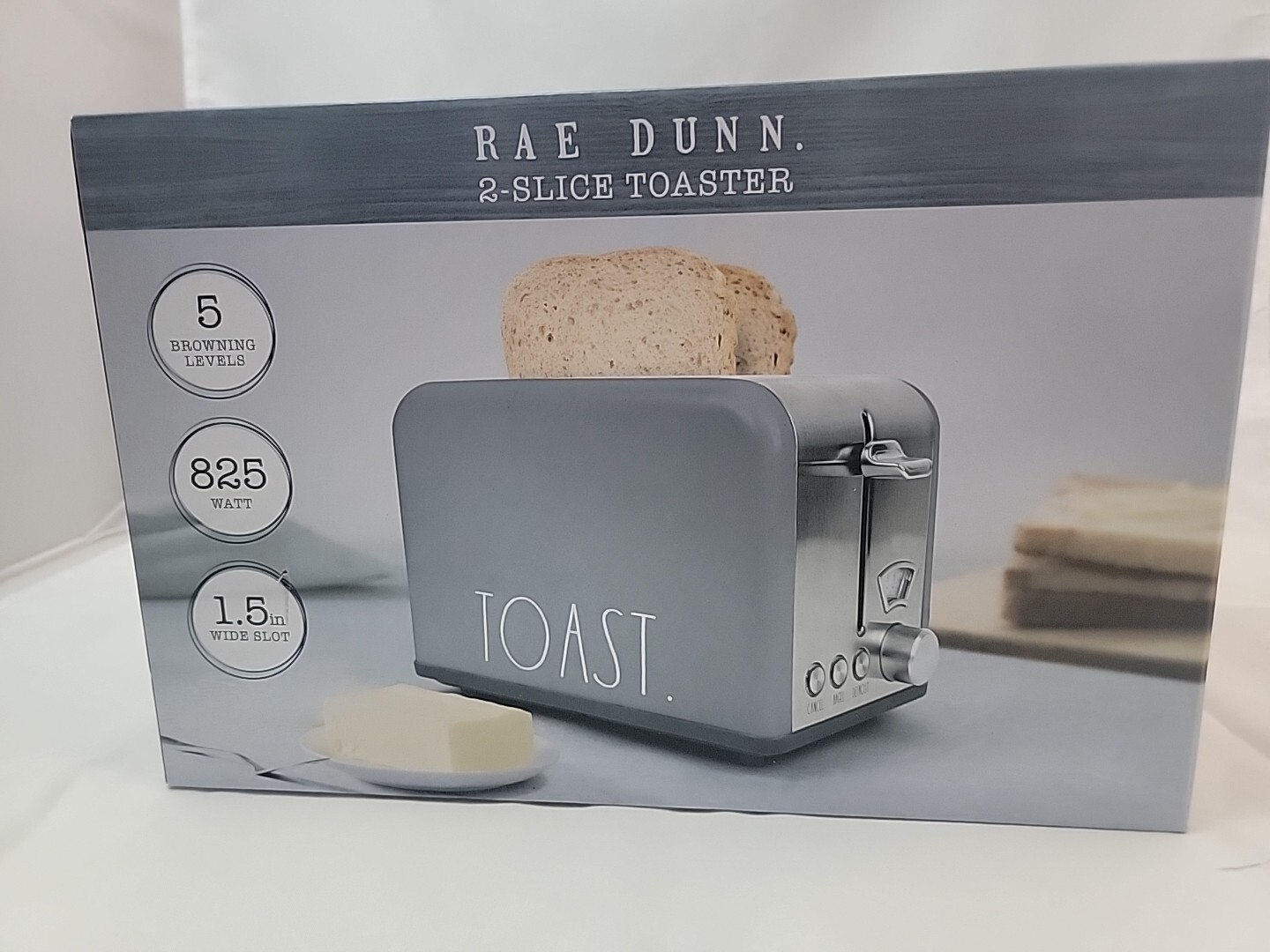 Rae Dunn 2 Slice Toaster Stainless Steel Wide Slot Gray Bagel NEW 1.5″ Slot