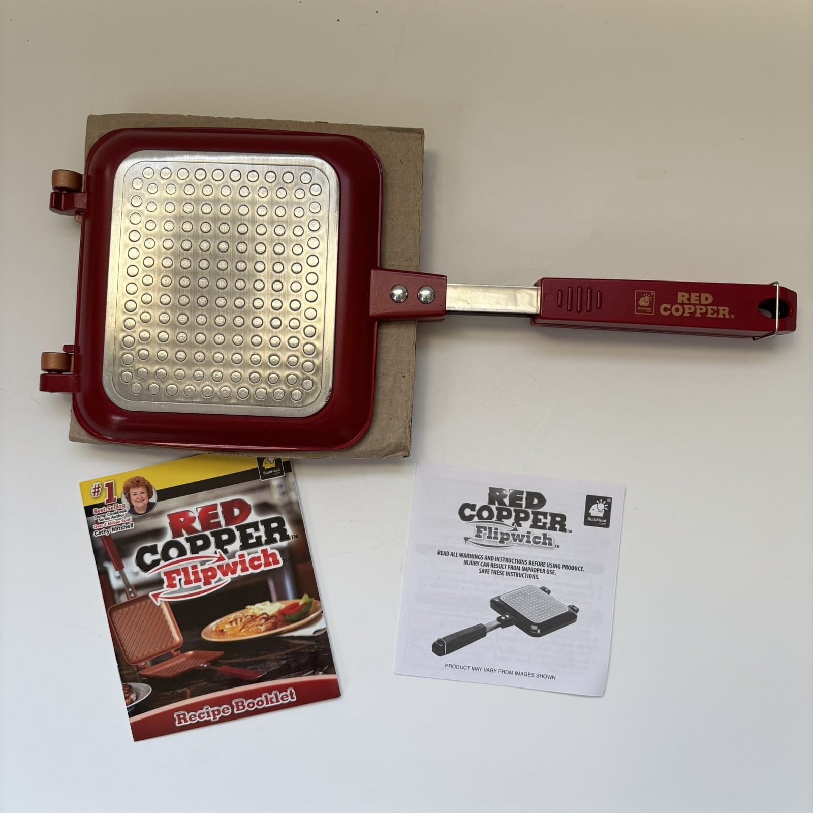 Red Copper Flipwich Non-Stick Stovetop Panini & Sandwich Maker New Open Box
