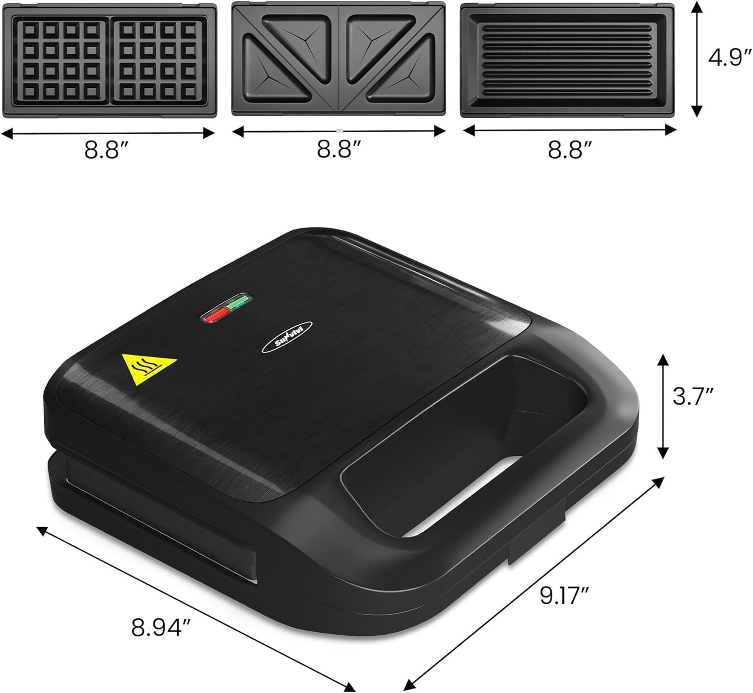 Sandwich Maker Panini Press: Waffle Maker with Removable Plates, 3 in 1 Sandw…