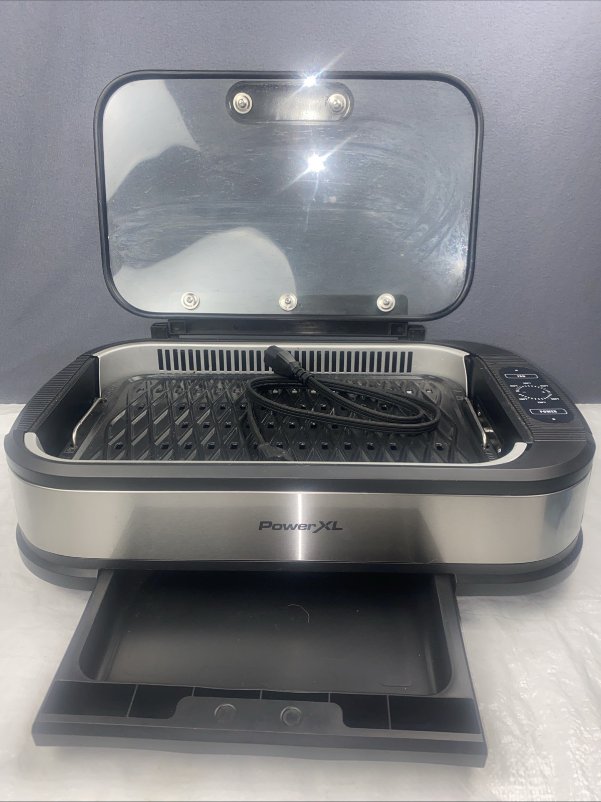 PowerXL Smokeless Indoor Electric Grill 1500W Non-Stick Glass Lid Black/Silver