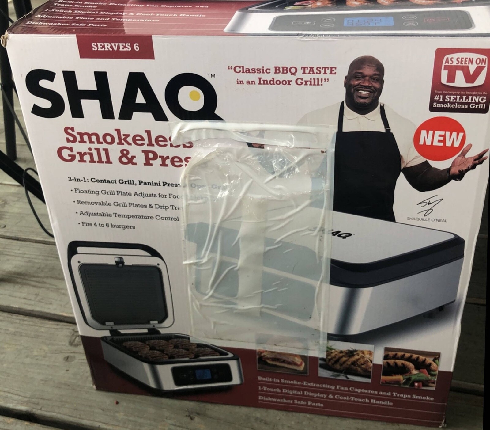 SHAQ Smokeless Grill & Press 3-in-1 Contact Grill, Panini Press & Open Grill–NIB