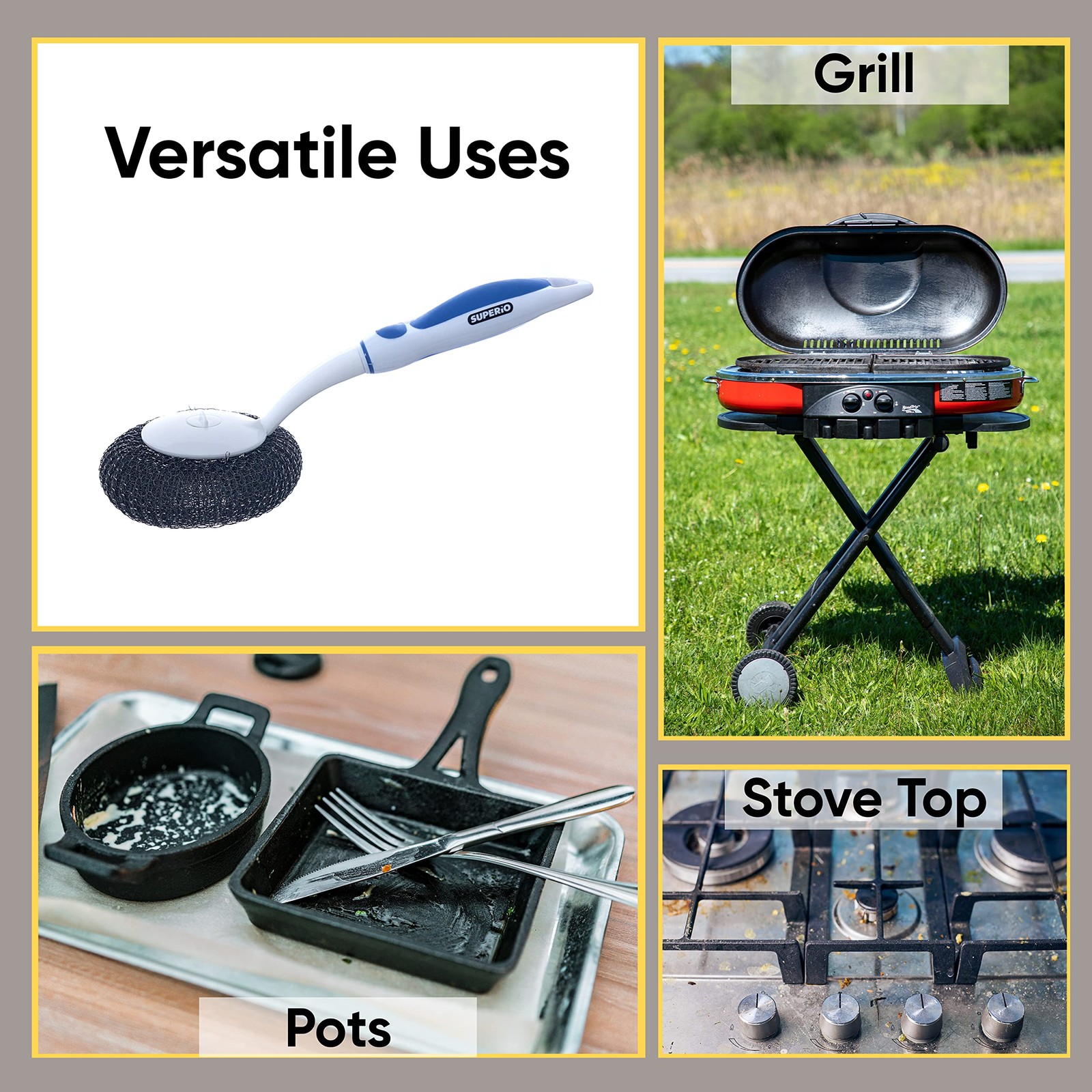 BBQ Grill Brush Bristle Free Stainless Steel Scrubber Blue Scourer,