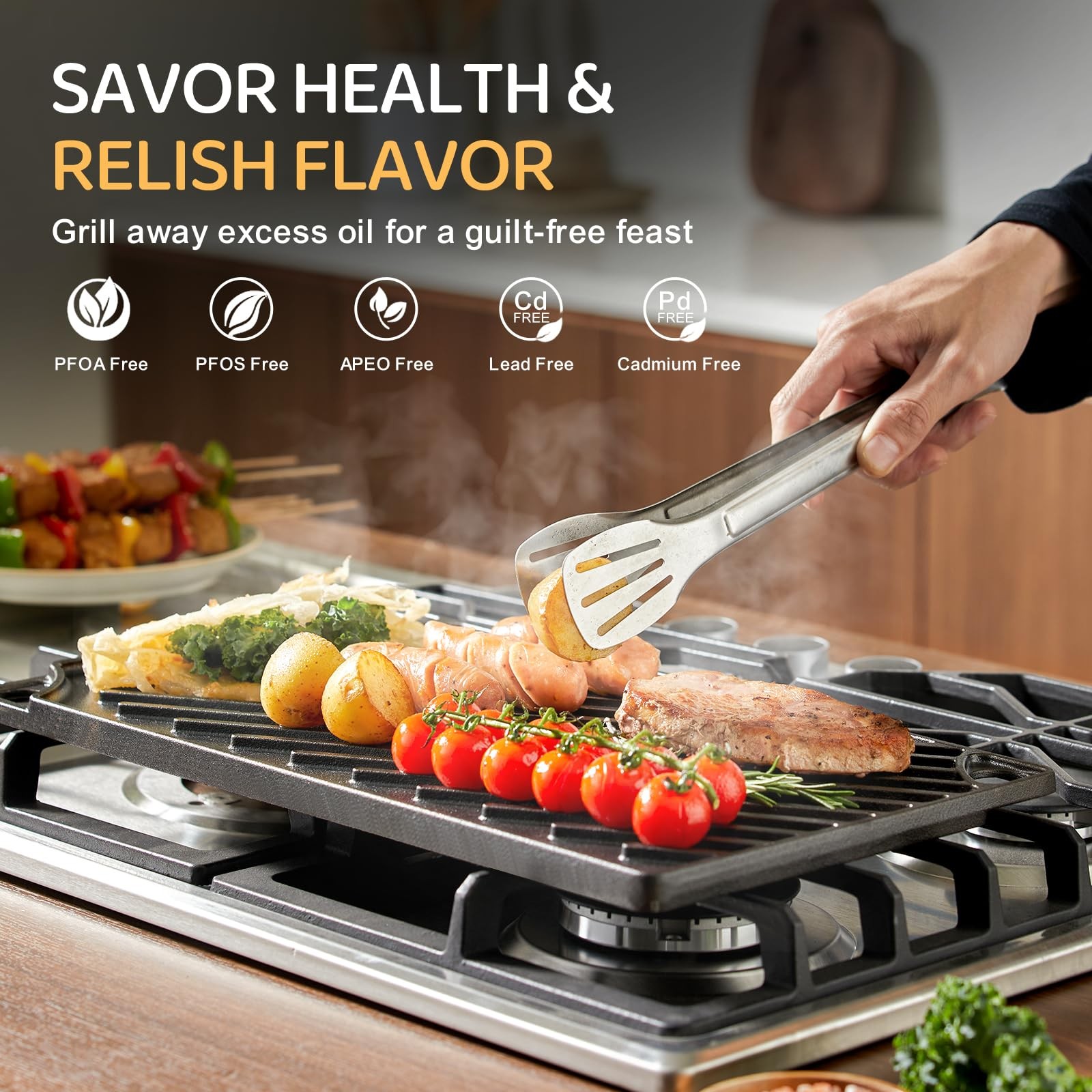 16.7×9.5 Inch Reversible Grill Griddle PreSeasoned Cast Iron Pan Cookware