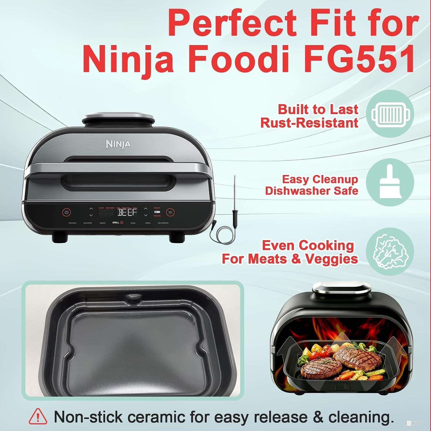 Foodi Smart Grill Pans & Air Fryer Liners for Ninja FG551 Foodi XL 6-in-1 Indoor