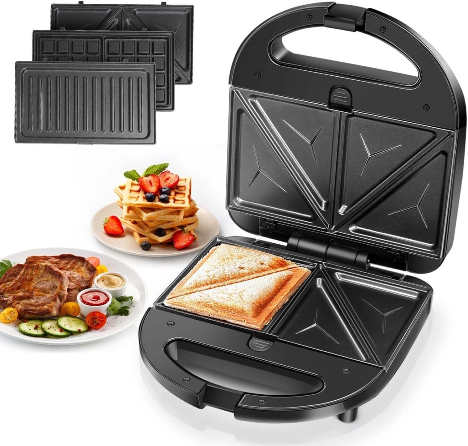 Aigostar 3 In 1 Sandwich Maker Panini Press Waffle Maker 750W