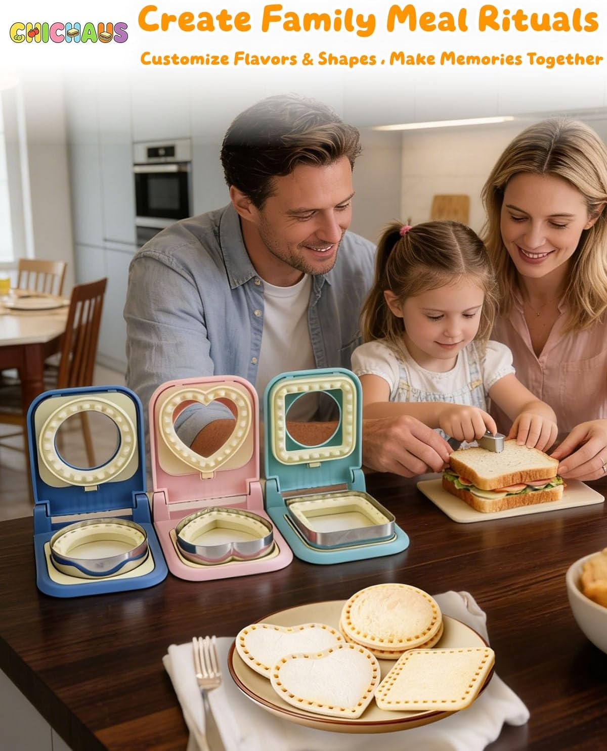 3-In-1 Uncrustable Sandwich Maker – Heart/Circle/Square Crustless
