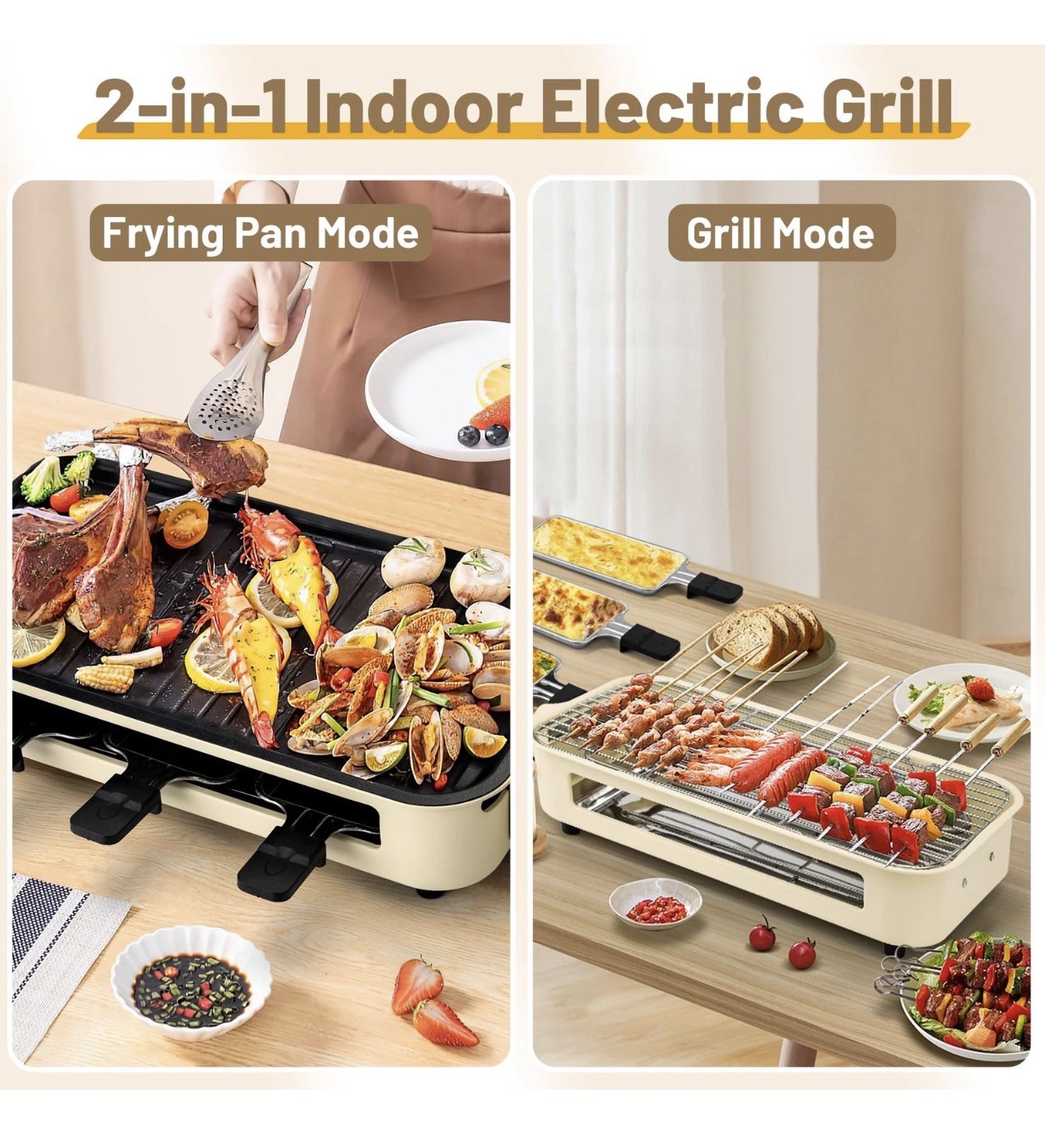 Electric Indoor Grill2 In 1 Indoor Grills For Kitchen With Grill Net & Nonstick