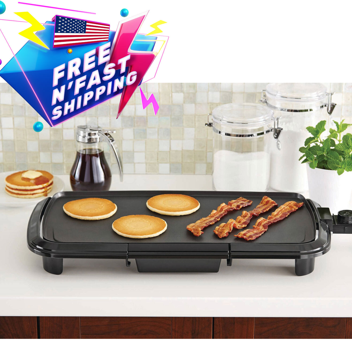 Dishwasher-Safe 20″ Black Griddle with Adjustable Temperature Control