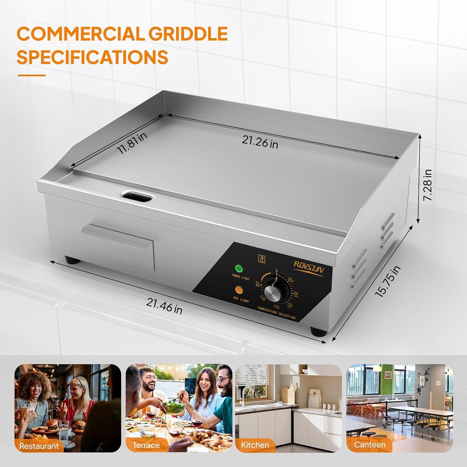 110V 1600W 22″ Commercial Electric Countertop Griddle Flat Top Restaurant Grill