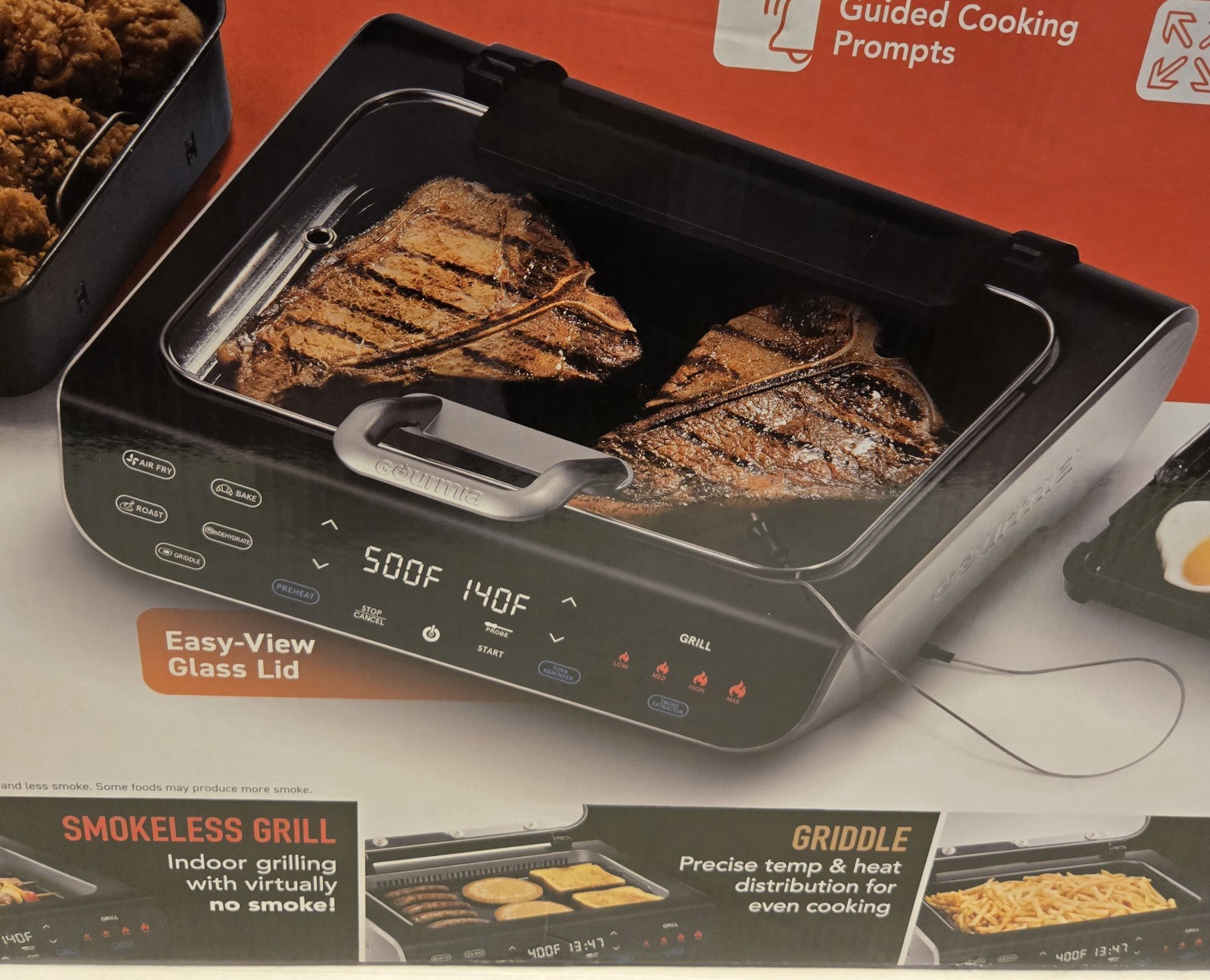 Gourmia FoodStation Smokeless Indoor Grill Griddle Air Fryer Brand New