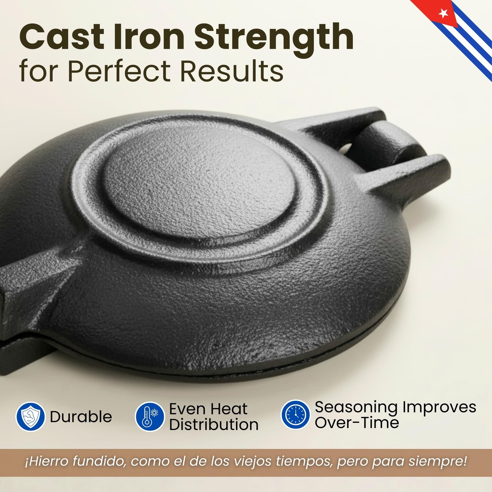 Disquera de Pan Cubano Redondo (1 Unit) – Cast Iron Cuban Sandwich Press for …