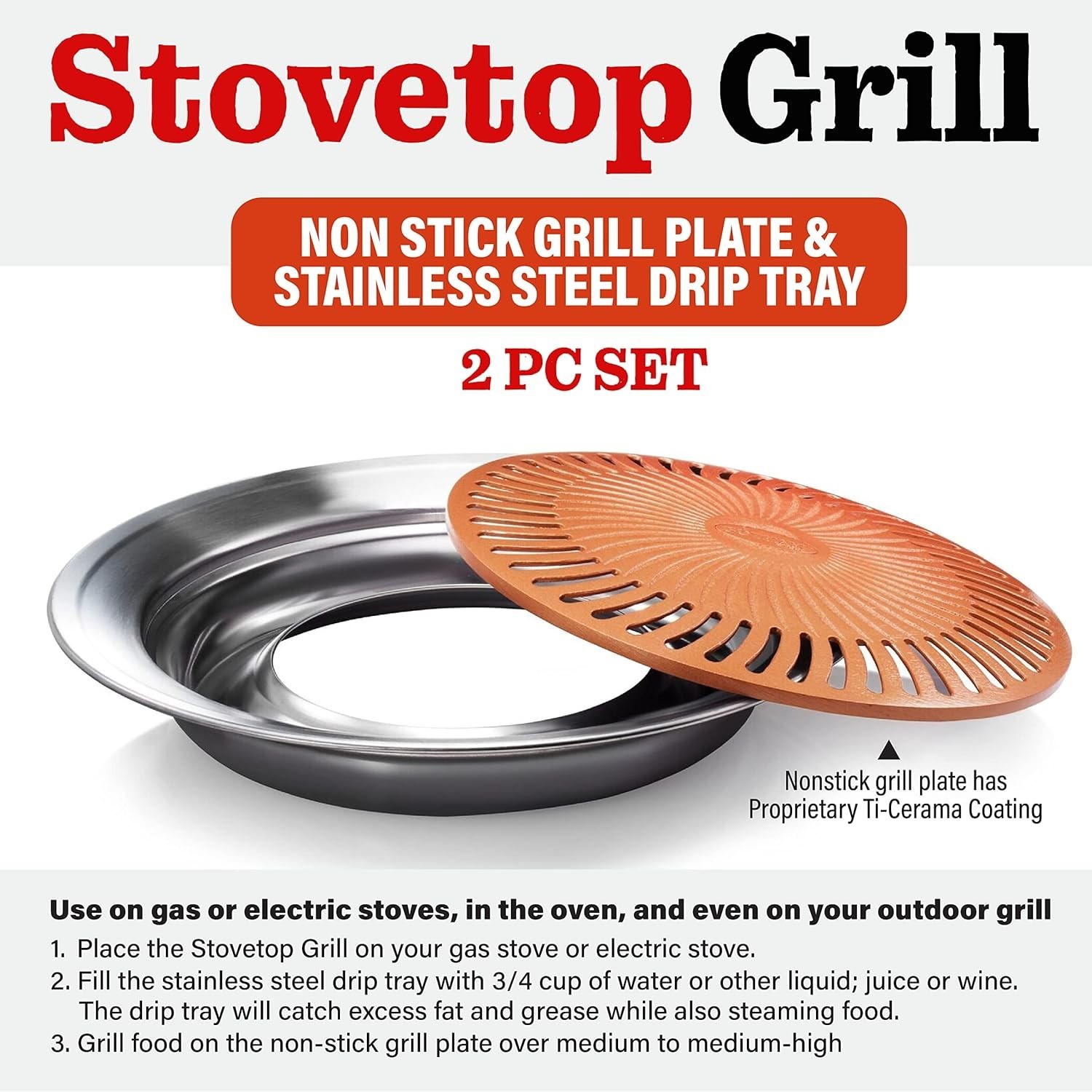 Gotham Steel Stovetop Grill Titanium Ceramic Nonstick Smokeless Cookware Indoor