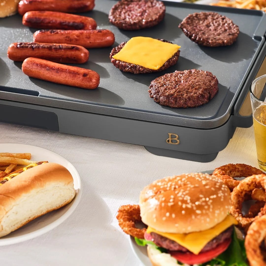 XL Electric Griddle 12″x22″ Non-Stick Oyster Grey by Drew Barrymore