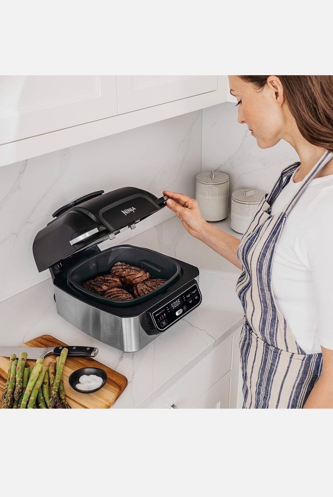 AG301 Foodi 5-in-1 Indoor Electric Grill w/Air Fry, Roast, Bake, & Dehydrate NEW