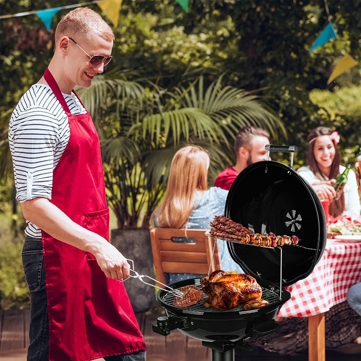 15-Serving Indoor/Outdoor Electric Grill – 1600W, Double Layer, Portable Stand