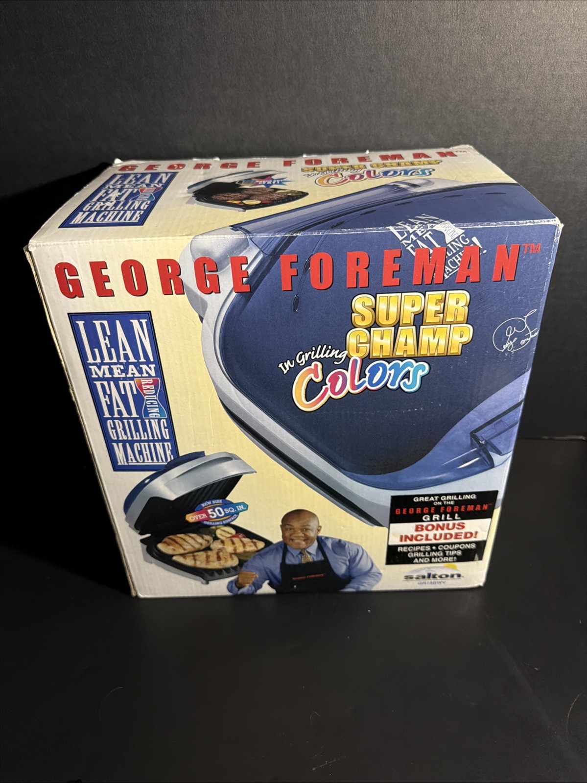 George Foreman Grill Super Champ Colors Blue GR18BWV Bun Warmer ~ New In Box